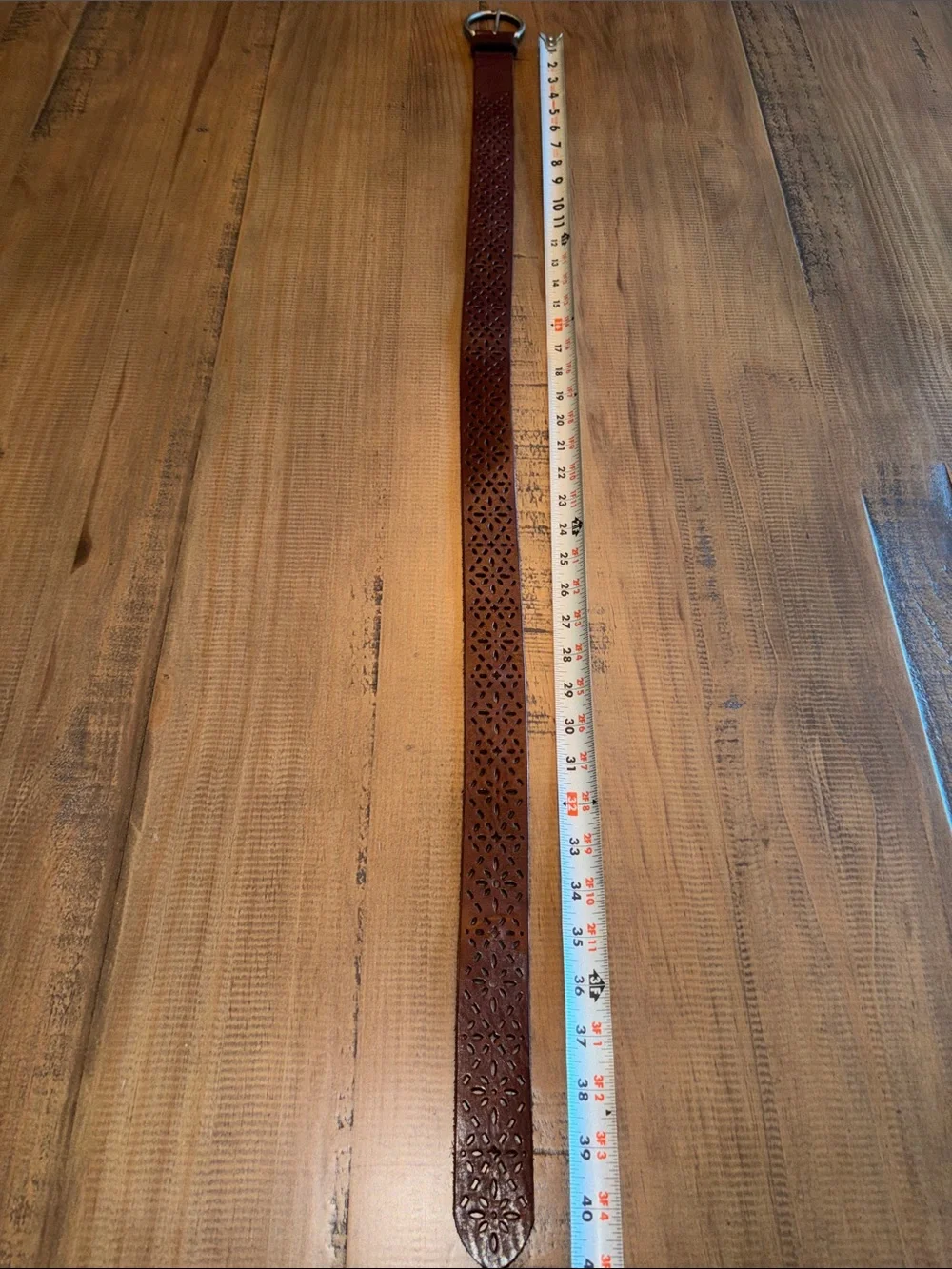 J. Crew Brown Laser-Cut Leather Belt with Round Buckle medium EUC!